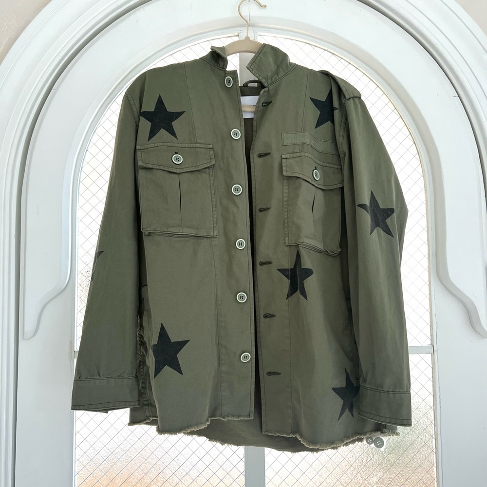 pistola Olive Green Utility Jacket with Black Star Prints